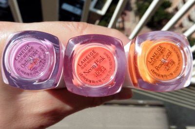 02 Laneige Water Drop Tint Orchid Violet Neon Pink Peach Coral Comparison