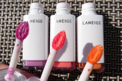 04 Laneige Water Drop Tint Orchid Violet Neon Pink Peach Coral Comparison