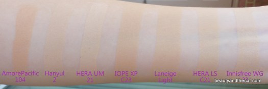 06 AmorePacific Hanyul HERA IOPE Laneige Innisfree Cushion Comparison
